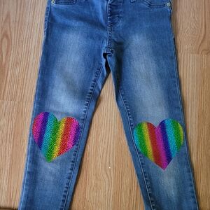 Blue Jeans with Rainbow Heart Patches